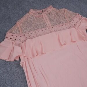 express lace yoke dress Women's Express X Bebe Lace Pieced Square Neck Corset Midi Dress in Pink Medium